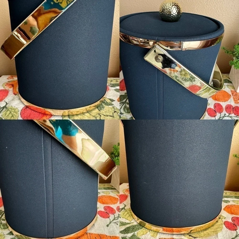 Vintage style lady golfer navy ice bucket with lid